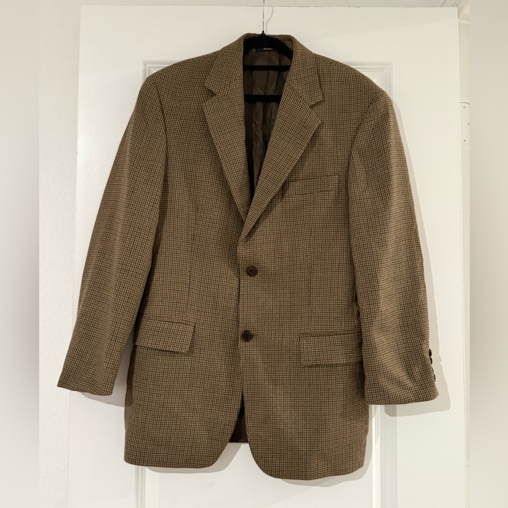 Vintage Gianfranco Ruffini Jacket Men 39R Brown Houndstooth Blazer Cashmere Wool